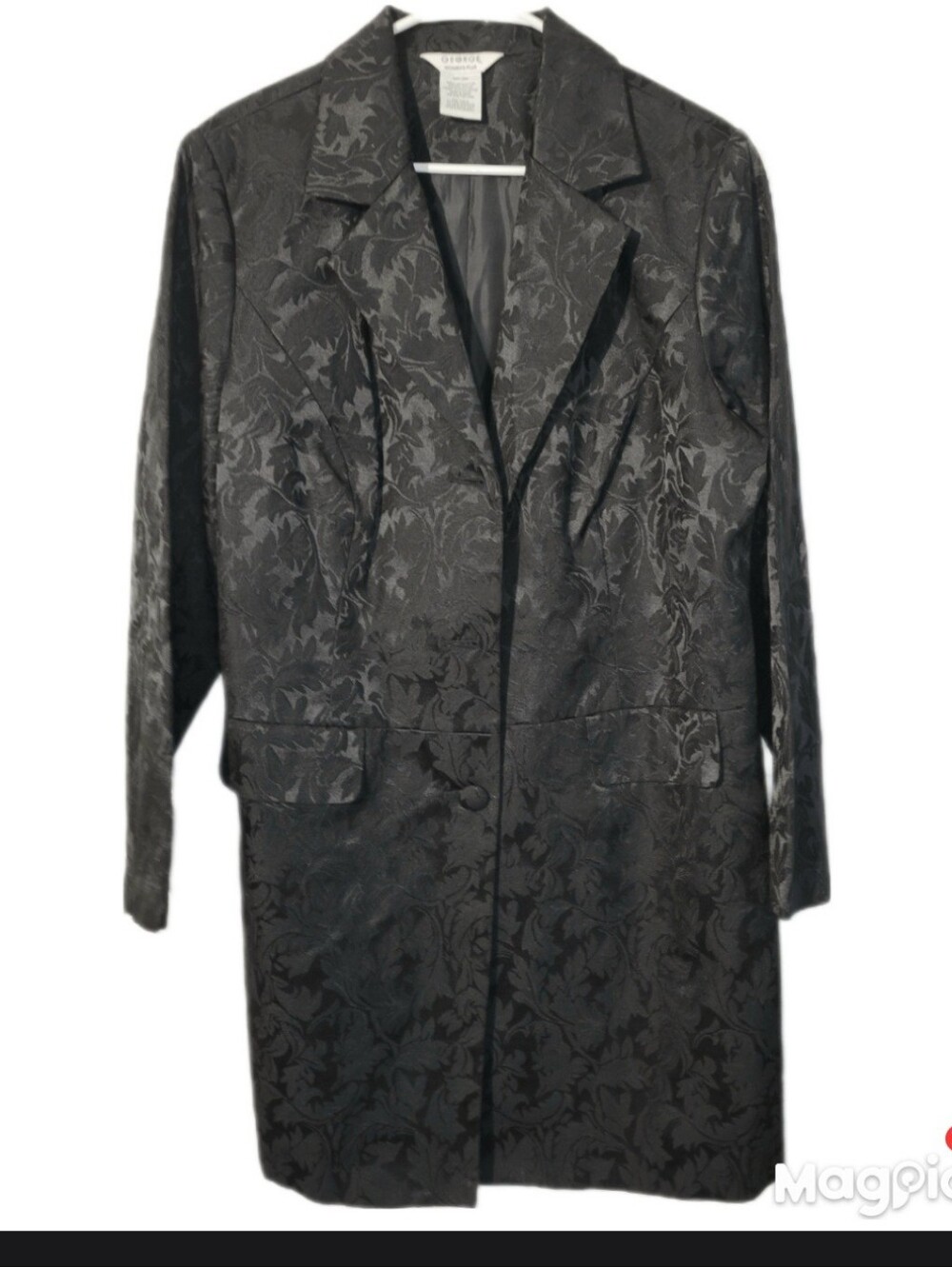 Black Floral Jaquard 3 Button Longline Frock Coat Size 18/20W Subtle Floral